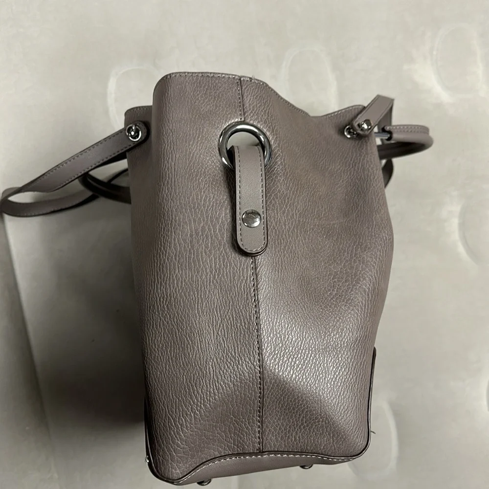 SONDRA ROBERTS Squared Gray Vegan Leather Double Handle Large Hobo Shoulder Bag
